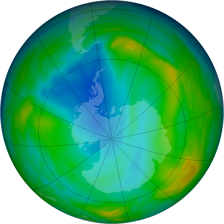Antarctic ozone map for 19 June 2005